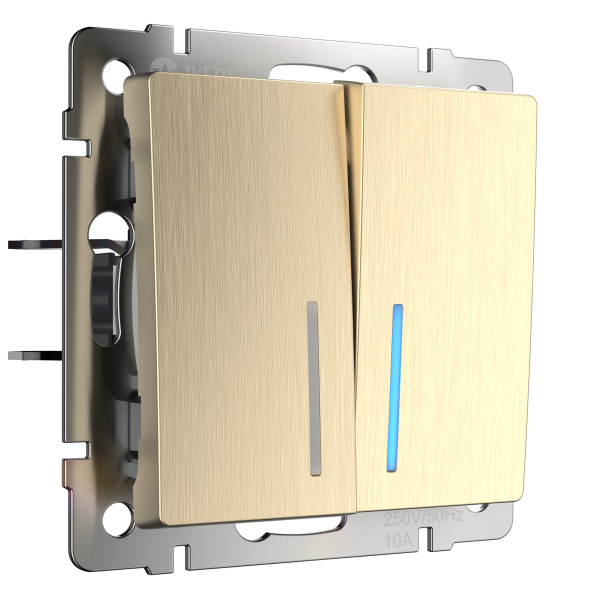 Выключатель двухклавишный проходной с подсветкой (шампань рифленый) Werkel W1122110