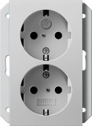 2731015 Двойная розетка SCHUKO 16 A 250 В~ с затвором (shutter) и символом для 1,5-местн. приборной коробки серый матовый Gira