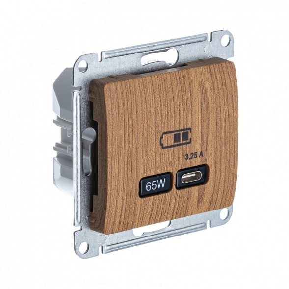 USB Розетка тип-C 65W высокоскор.заряд. QC, PD, механизм Schneider Electric Glossa Дуб GSL000527