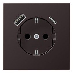 Розетка SCHUKO® с USB-зарядным устройством, тип A + тип С. термопласт. дарк Jung LS серия AL1520-15CAD-L