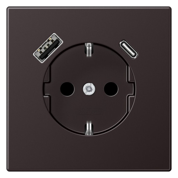 Розетка SCHUKO® с USB-зарядным устройством, тип A + тип С. термопласт. дарк Jung LS серия AL1520-15CAD-L
