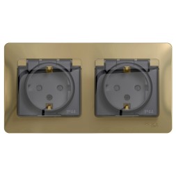 Розетка двойная с заземлением, со шторками, в сборе IP44 Schneider Electric Glossa Титан GSL000447