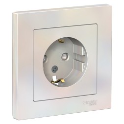 Розетка Schneider Electric Atlasdesign Жемчуг с заземлением со шторками, 16А, в сборе ATN000444