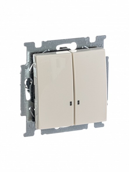 Механизм переключателя ABB Basic 55 слоновая кость двухклавишный 1-полюсного выключателя с клавишей с линзой подсветки с неоновой лампой 2CKA001012A2157 2006/5 UCGL-92-507