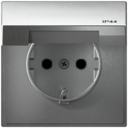 Влагозащищенная розетка электрическая IP44 со шторками с откидной крышкой (Алюминий) Schneider Electric Systeme Art Gallery GAL440346