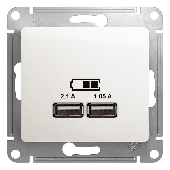 USB Розетка A+A, 5В/2,1 А, 2х5В/1,05 А, механизм Schneider Electric Glossa Перламутр GSL000633