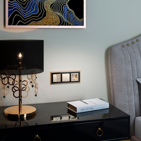 Выключатель двухклавишный с подсветкой (шампань рифленый) Werkel W1120110