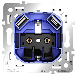 Механизм розетки с заземлением и защитными шторками 16А, с USB A+C, S70