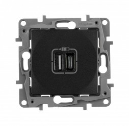 Зарядное устройство Legrand Etika Антрацит с двумя USB разьемами тип Aтип С 240В/5В 3000мА 672636