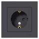 Розетка Schneider Electric Atlasdesign Карбон с заземлением со шторками, 16А, в сборе ATN001044
