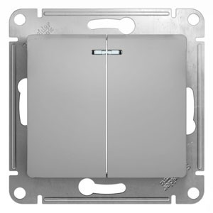 2-клавишный Выключатель с подсветкой, сх.5а, 10АХ, механизм Schneider Electric Glossa Алюминий GSL000353