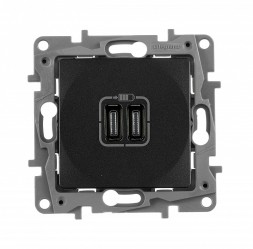 Зарядное устройство Legrand Etika Антрацит с двумя USB разьемами тип Cтип С 240В/5В 3000мА 672635