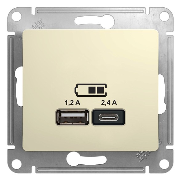 USB Розетка A+С, 5В/2,4А, 2х5В/1,2 А, механизм Schneider Electric Glossa Бежевый GSL000239