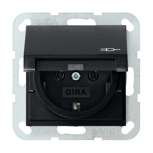 Розетка с з/к и крышкой Gira System 55 черная 0454005