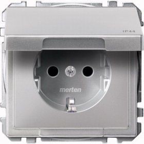 Механизм розетки Merten Artec алюминий с заземлением с крышкой IP 44 MTN2314-4060