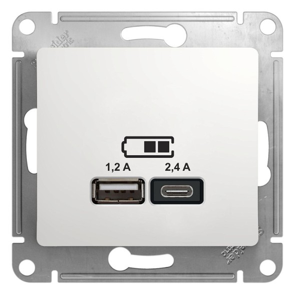 USB Розетка A+С, 5В/2,4 А, 2х5В/1,2 А, механизм Schneider Electric Glossa Белый GSL000139