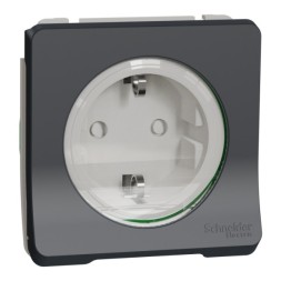 Механизм розетки Schneider Electric 2П+3 с крышкой Mureva Styl IP55 Антрацит MUR36134