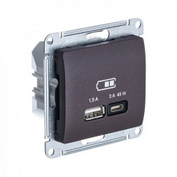 USB Розетка A + тип-C 45W высокоскор.заряд. QC, PD, механизм Schneider Electric Glossa Шоколад GSL000829