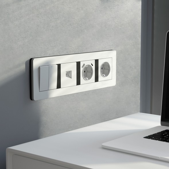 Рамка из поликарбоната на 4 поста Split белый/черный, soft-touch Werkel W0043068