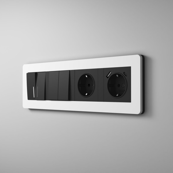 Рамка из поликарбоната на 4 поста Split белый/черный, soft-touch Werkel W0043068