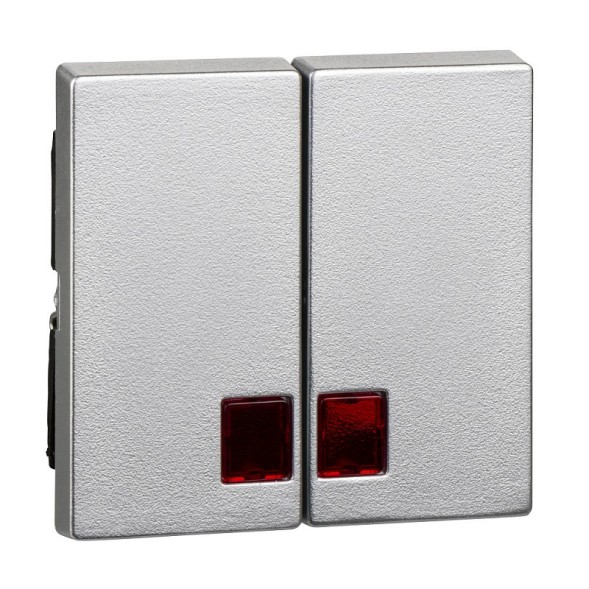 Две клавиши Merten M-серия алюминий с крышкой прямоугольной, окошком для светового индикатор MTN3456-0460