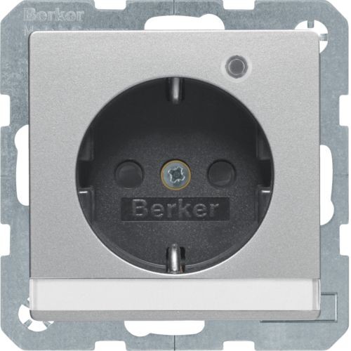 Штепсельная розетка Berker Q.1 алюминиевый с эффектом бархата, SCHUKO с контрольной лампой полем для надписи 41106084