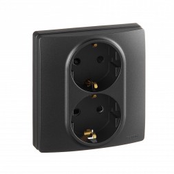 Розетка Legrand Etika антрацит 2 x 2К+З со шторками - немецкий стандарт - автоматические зажимы - 16 А - 250 В~ 672633