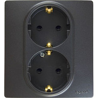 Розетка Legrand Etika антрацит 2 x 2К+З со шторками - немецкий стандарт - автоматические зажимы - 16 А - 250 В~ 672633