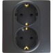 Розетка Legrand Etika антрацит 2 x 2К+З со шторками - немецкий стандарт - автоматические зажимы - 16 А - 250 В~ 672633