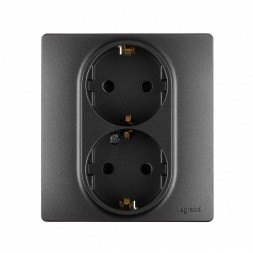 Розетка Legrand Etika антрацит 2 x 2К+З со шторками - немецкий стандарт - автоматические зажимы - 16 А - 250 В~ 672633
