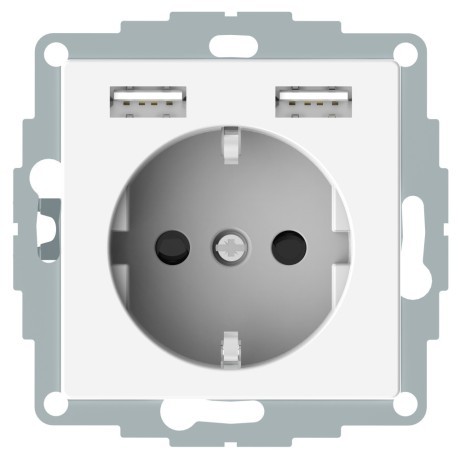 Розетка Merten A+A, 2.4А с электрической розеткой USB type-A 5V с USB, двойнаяM-серия полярно-белый терморегулятора MTN2366-0319