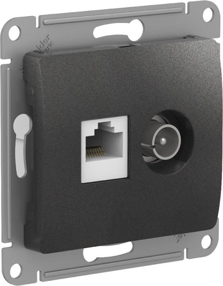 Розетка двойная ТВ + компьютерная RJ45, кат. 5Е, механизм Schneider Electric Glossa Антрацит GSL000789