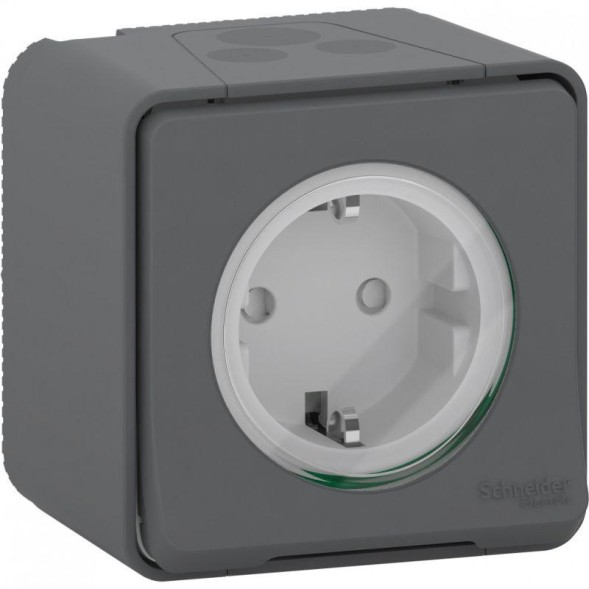 Розетка Schneider Electric ОП Mureva Styl 16А IP55 с заземлением Антрацит MUR36034