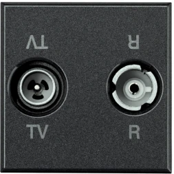 Axolute. Двойная коаксиальная оконечная розетка для TV и радиосигнала, 2 модуля Антрацит Bticino HS4211D