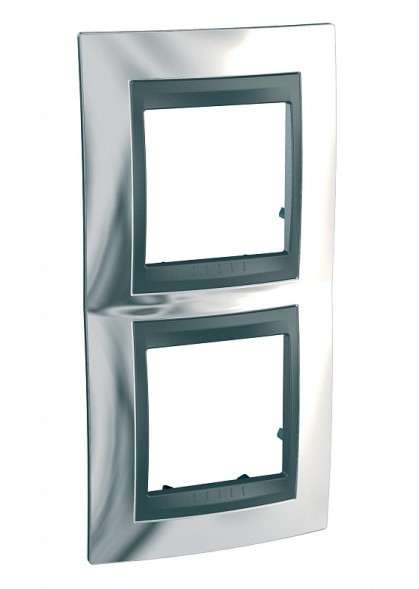 Рамка Schneider Electric Unica Top Хром / Графит 2 поста вертикальная MGU66.004V.210