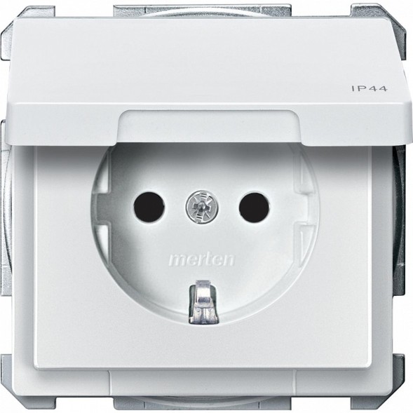 Механизм розетки Merten Artec белый с заземлением с крышкой IP 44 MTN2314-4019