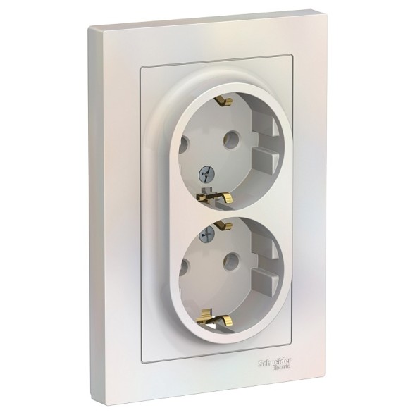 Розетка Schneider Electric Atlasdesign Жемчуг двойная с заземлением, 16А, в сборе ATN000424