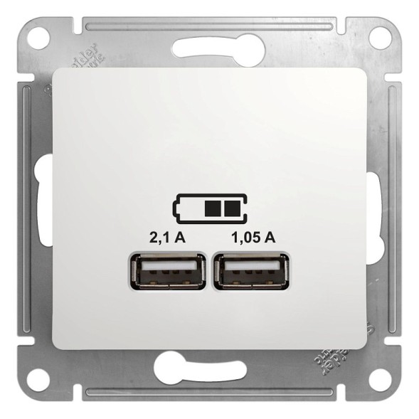 USB Розетка A+A, 5В/2,1 А, 2х5В/1,05 А, механизм Schneider Electric Glossa Белый GSL000133