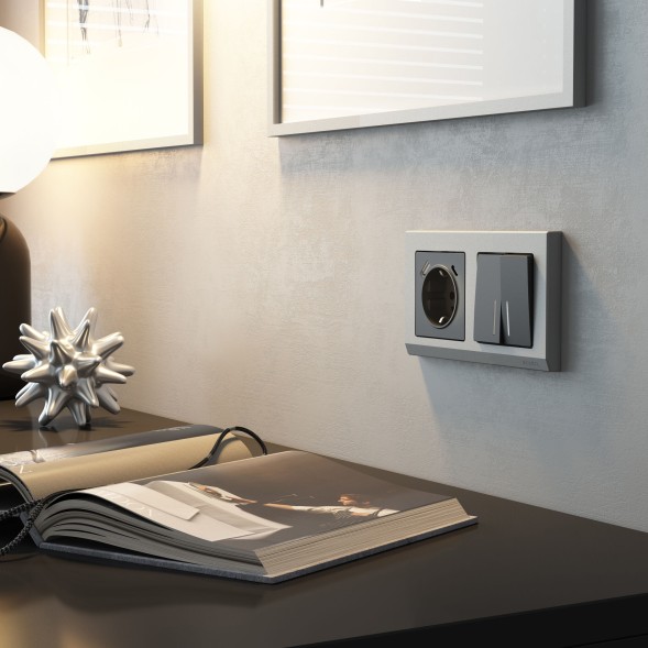 Розетка с заземлением, шторками и USB тип A+C (графит матовый) Werkel W1171764