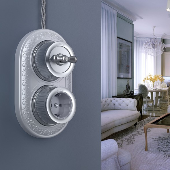 Розетка с заземлением и шторками матовый хром ретро Werkel WL19-10-02