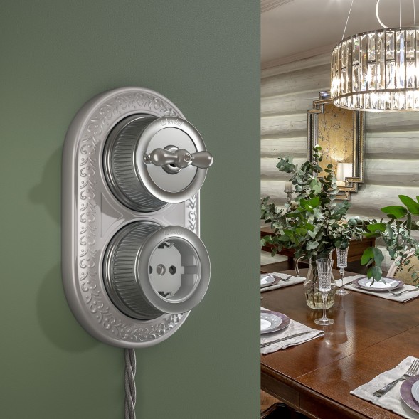 Розетка с заземлением и шторками матовый хром ретро Werkel WL19-10-02