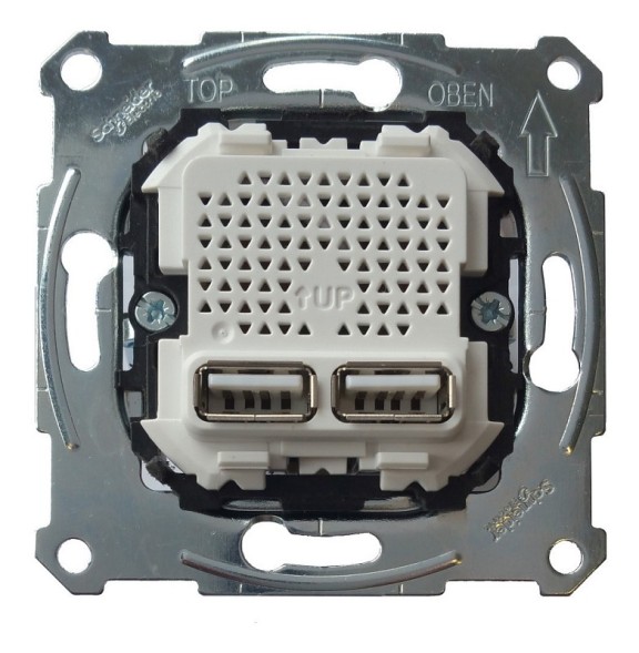 Механизм розетки USB, 2,1А (Type A), USB (зарядка 5В), M-Trend, M-Smart, M-Plan, M-Elegance, M-Pure, M-Pure Decor, D-Life, двойная Merten MTN4366-0100