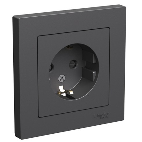 ATN001444 Atlasdesign РОЗЕТКА с заземлением со шторками, 16А, в сборе, БАЗАЛЬТ Schneider Electric