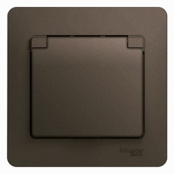 Розетка с заземлением со шторками с крышкой, в сборе16А IP20, Schneider Electric Glossa Шоколад GSL000846