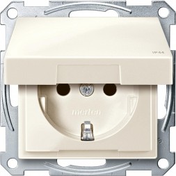 Механизм розетки Merten M-серия с крышкой заземленным контактом, со шторками IP 44 MTN2314-0344