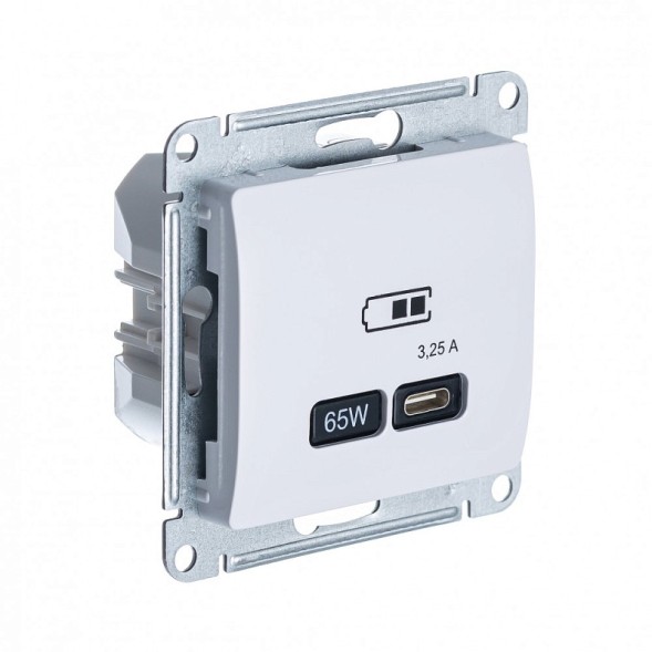 USB Розетка тип-С, 65W, высокоскорост.зарядка QC, PD, механизм Schneider Electric Glossa Белый GSL000127