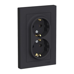 Розетка Schneider Electric Atlasdesign Карбон двойная с заземлением, 16А, в сборе ATN001024