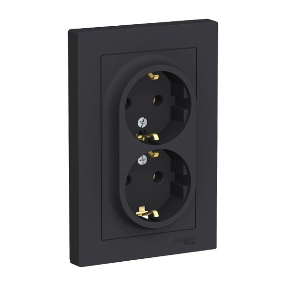Розетка Schneider Electric Atlasdesign Карбон двойная с заземлением, 16А, в сборе ATN001024