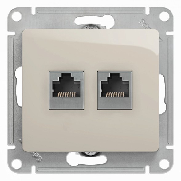 Розетка двойная RJ11+RJ45, кат.5E,механизм Schneider Electric Glossa Молочный GSL000985