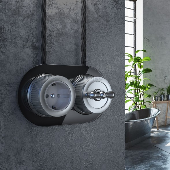 Выключатель на 4 положения двухклавишный матовый хром ретро WL19-01-05